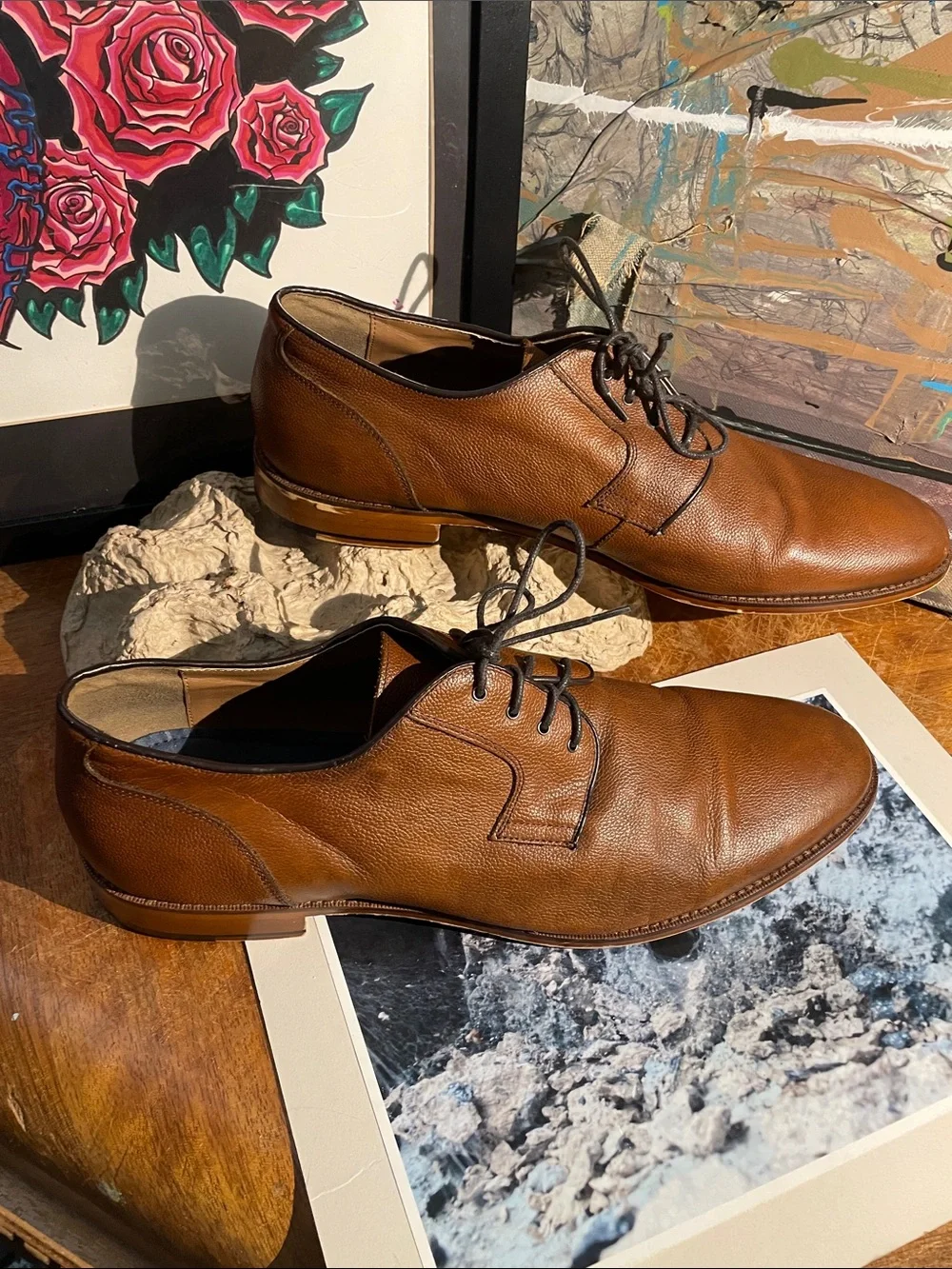 Gordon Rush Brown Pebbled Leather Derby Shoes
